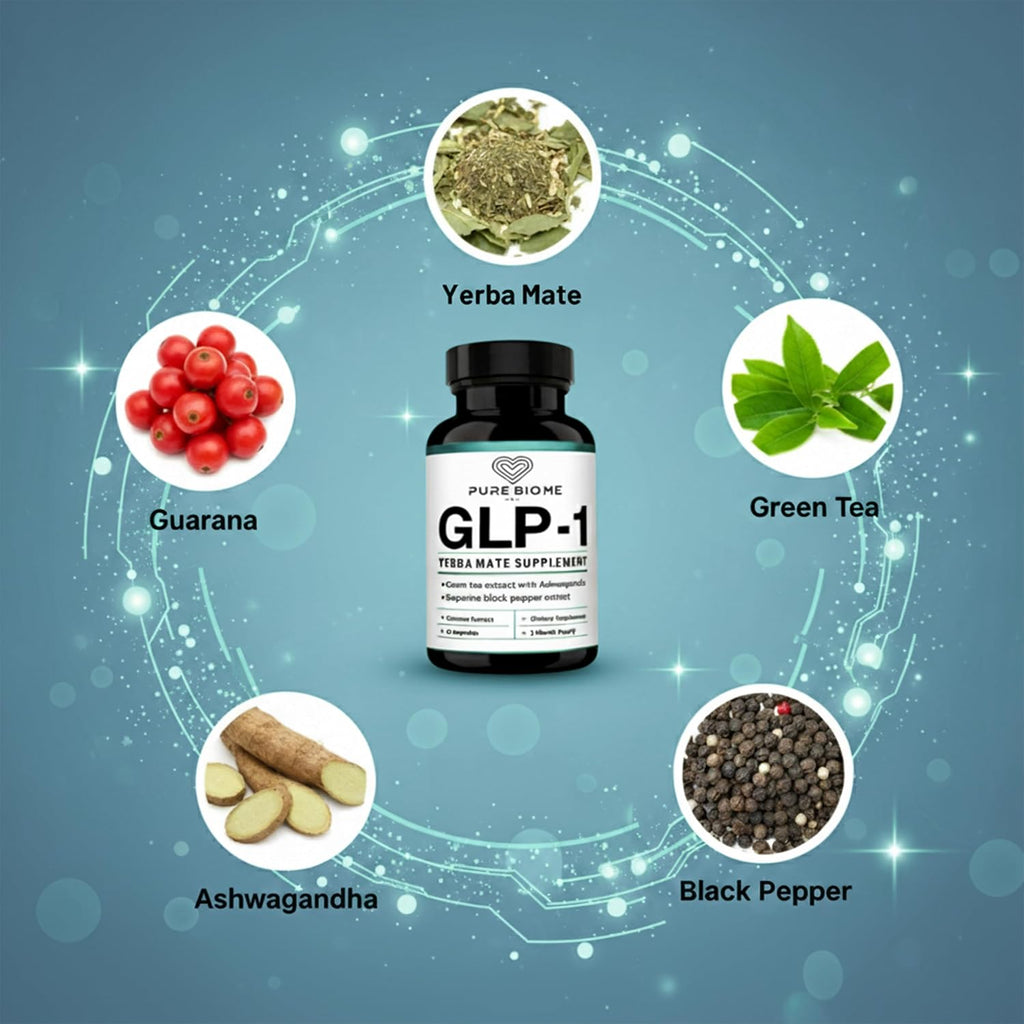 GLP-1 Yerba Mate, Guaraná, Té Verde y Ashwagandha - 40mg Cafeína por Cápsula