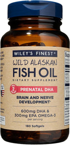 Wiley's Finest Aceite de Pescado Salvaje de Alaska Prenatal DHA - 900mg Omega-3 EPA y DHA - 120 Cápsulas Blandas