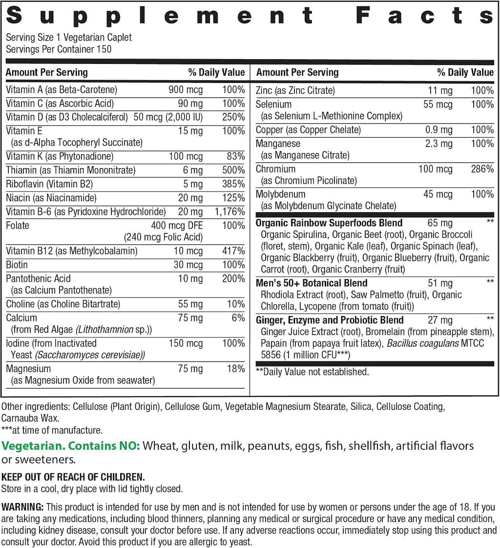 Rainbow Light Multivitamínico One+ para Hombres 50+ | 60 Comprimidos | Apoya la Salud Muscular | con Vitaminas C, D y Zinc | Alimentos Reales, Enzimas Digestivas y Probióticos