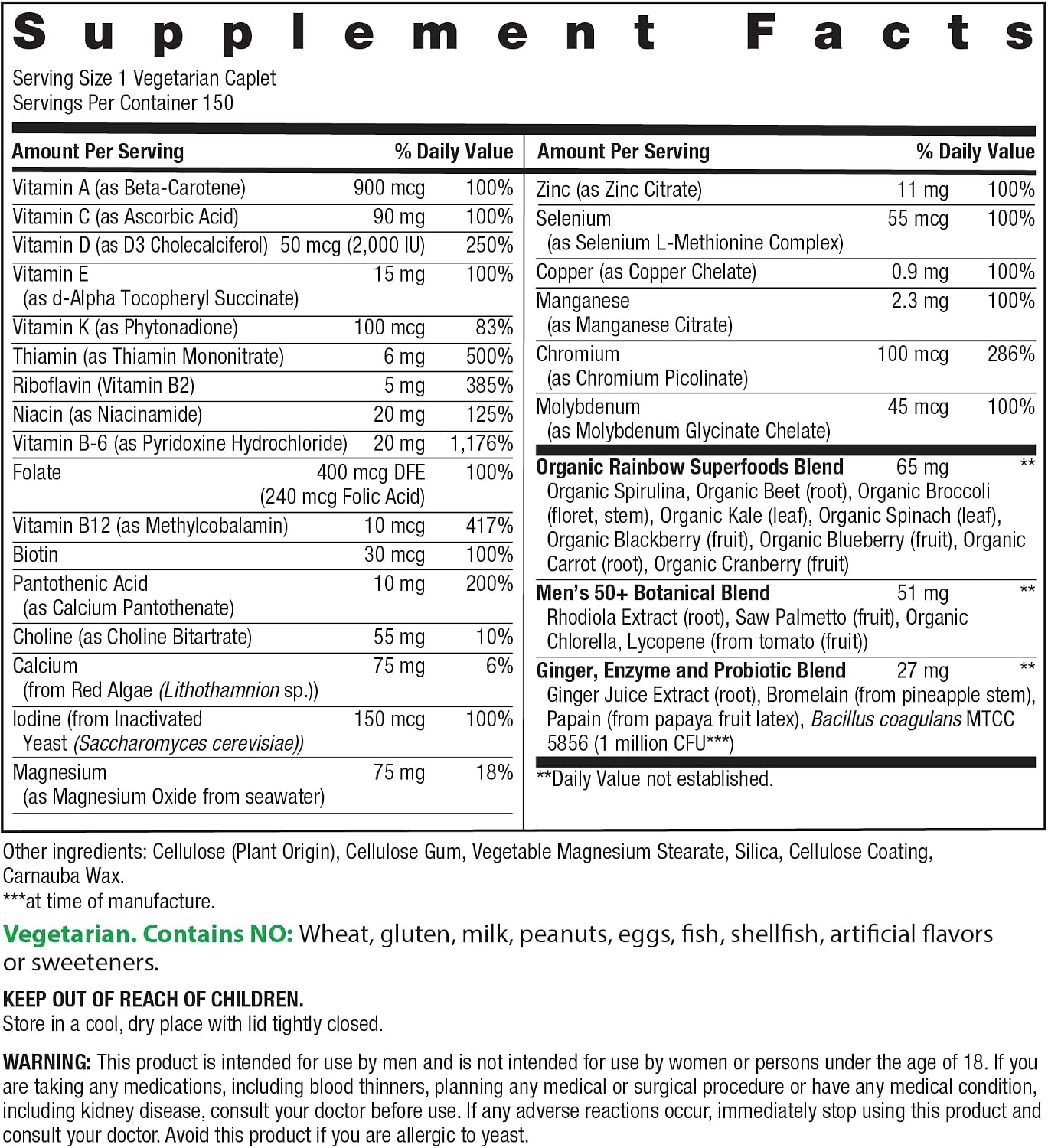 Rainbow Light Multivitamínico One+ para Hombres 50+ | 60 Comprimidos | Apoya la Salud Muscular | con Vitaminas C, D y Zinc | Alimentos Reales, Enzimas Digestivas y Probióticos