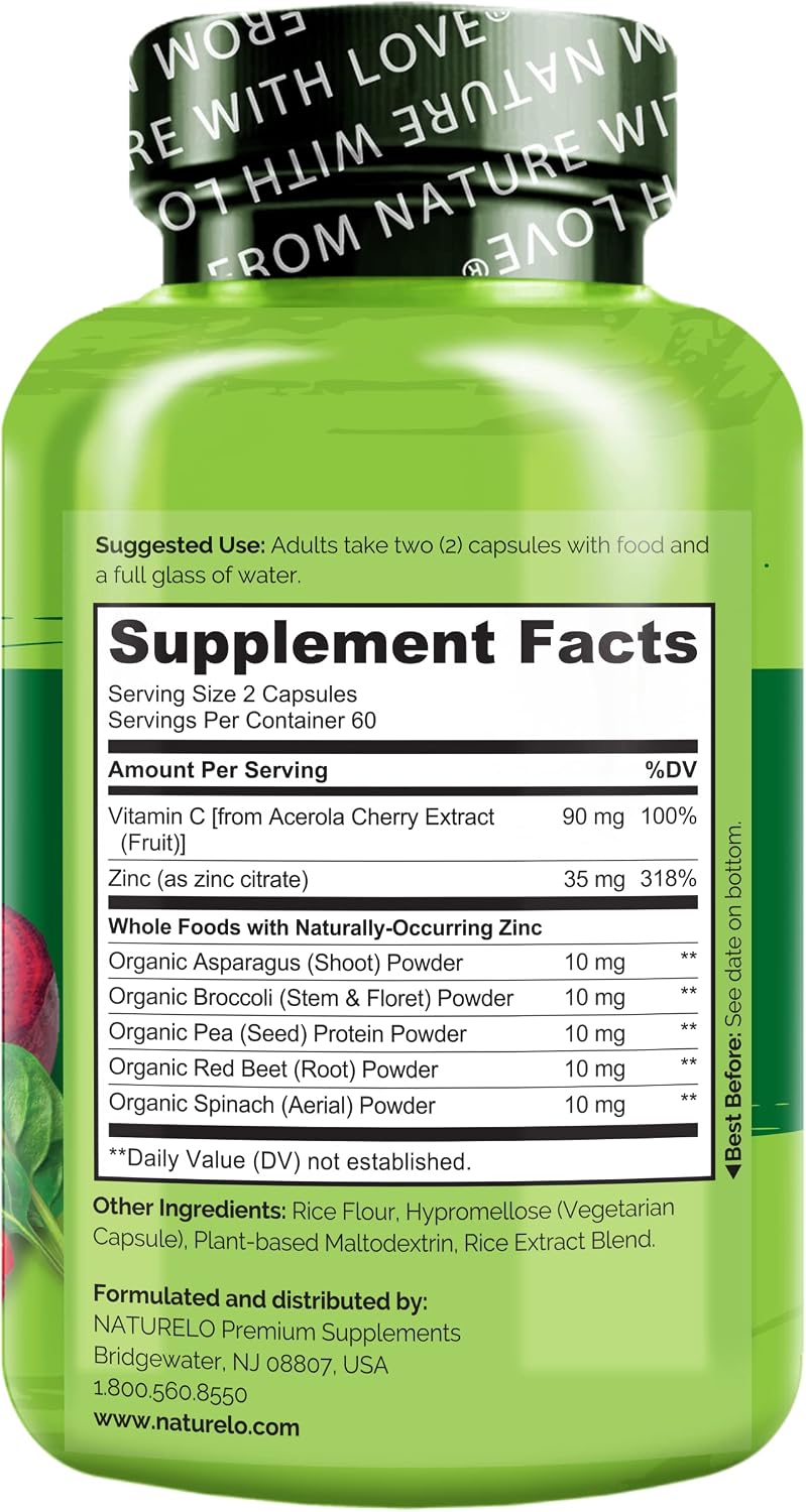 NATURELO Complexo de Zinc y Vitamina C Vegano - 120 Cápsulas (Pack de 2)