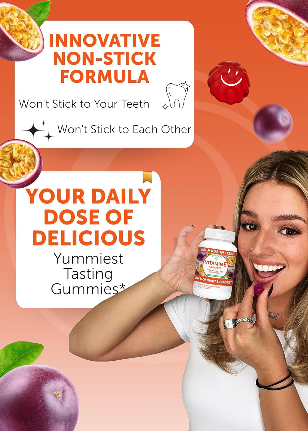 Lunakai Vitamin E 400 IU Gummies with Vitamin C 50mg - d-Alpha-Tocopherol for Immune, Eye & Skin Support - 60 Gummies