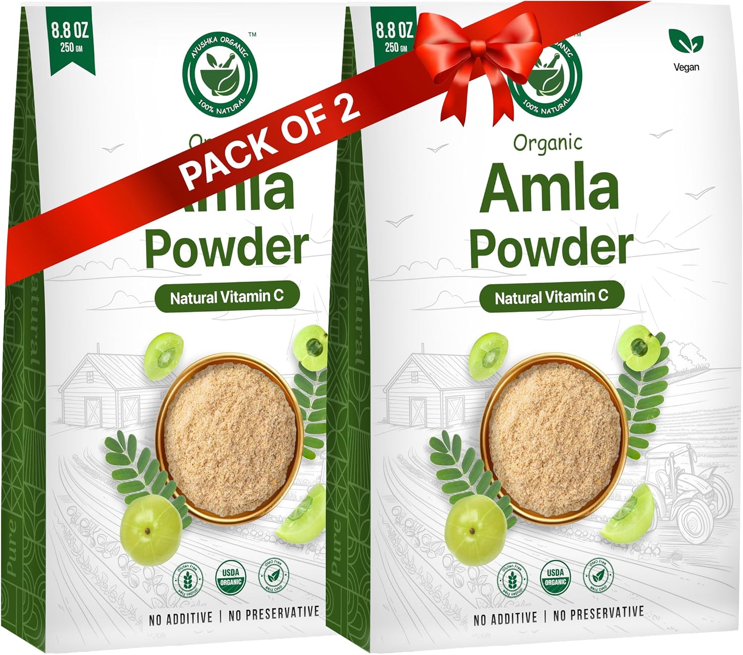 Ayushka Organic Amla Powder (Amalaki) 500g - USDA Organic Indian Gooseberry Powder
