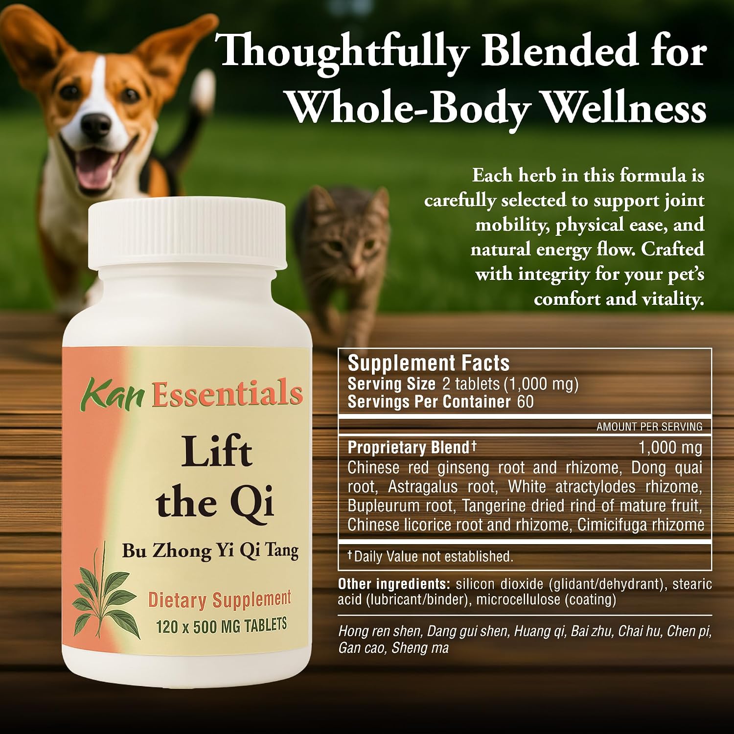 Kan Herb Company Lift the Qi – Mezcla herbal china tradicional para perros y gatos, 120 comprimidos
