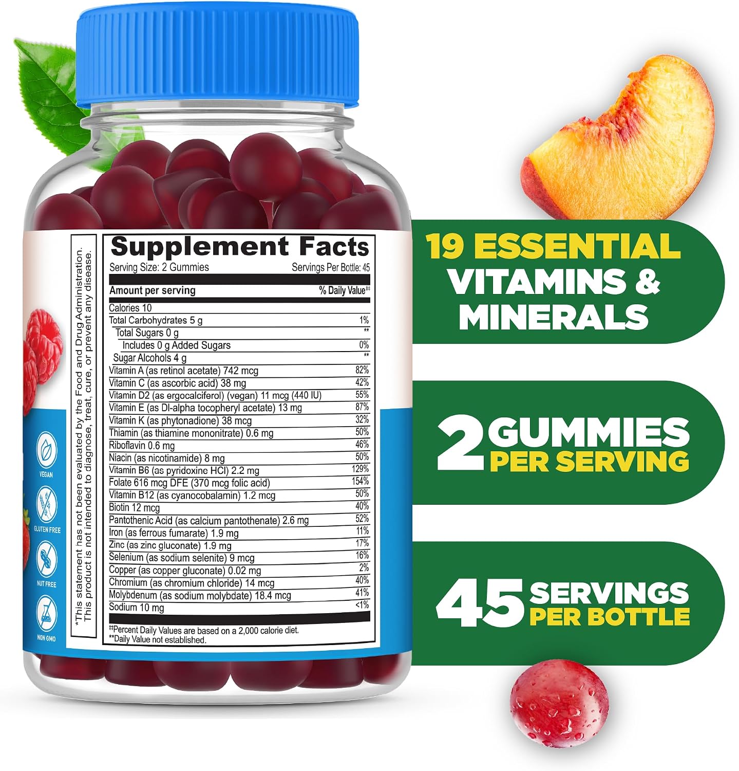 Lifeable Multivitamínico sin Azúcar con Hierro – Gomitas para Adultos – 90 unidades