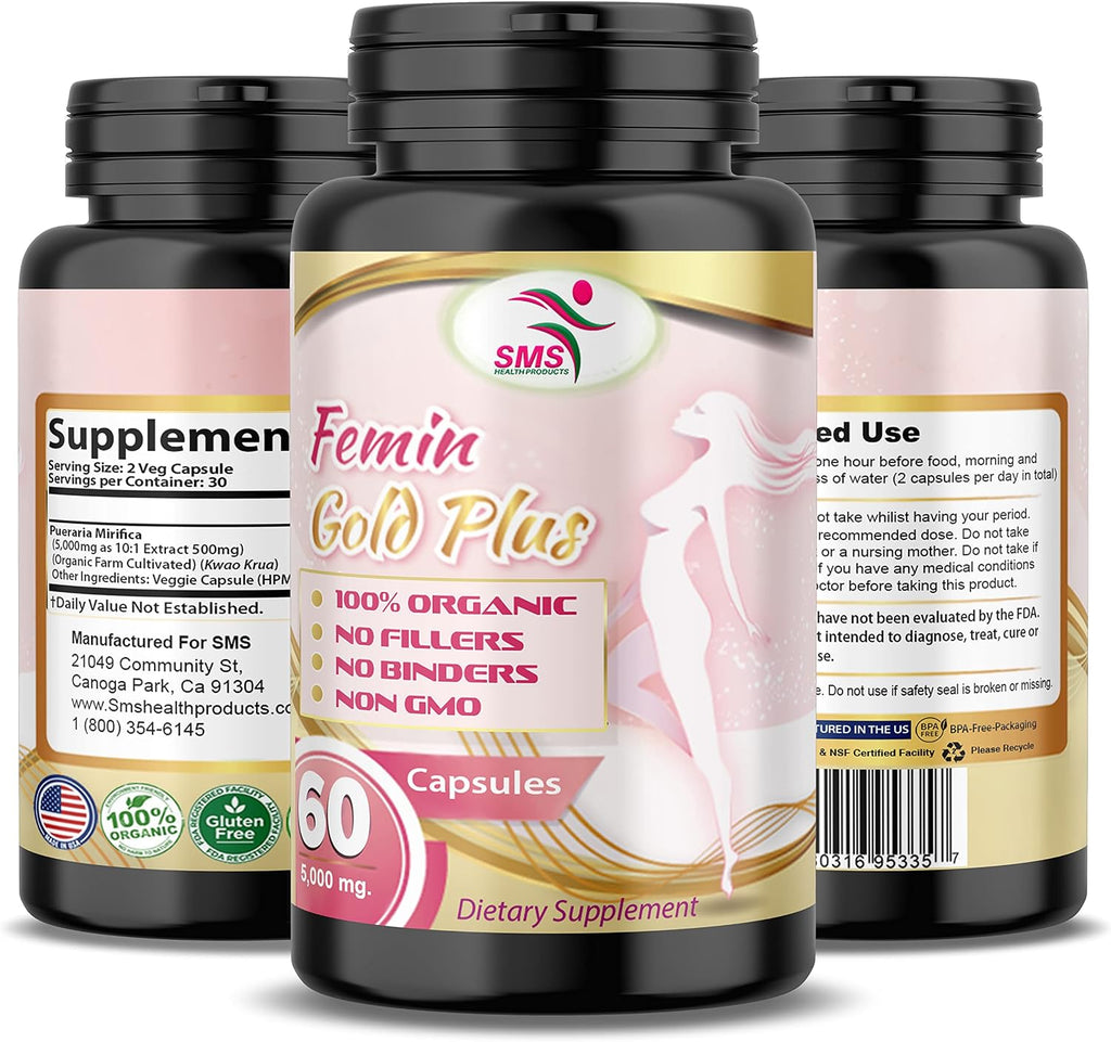 Pueraria Mirifica Cápsulas, 1000mg diarios, Extracto Orgánico de Raíz, 60 Cápsulas Veganas