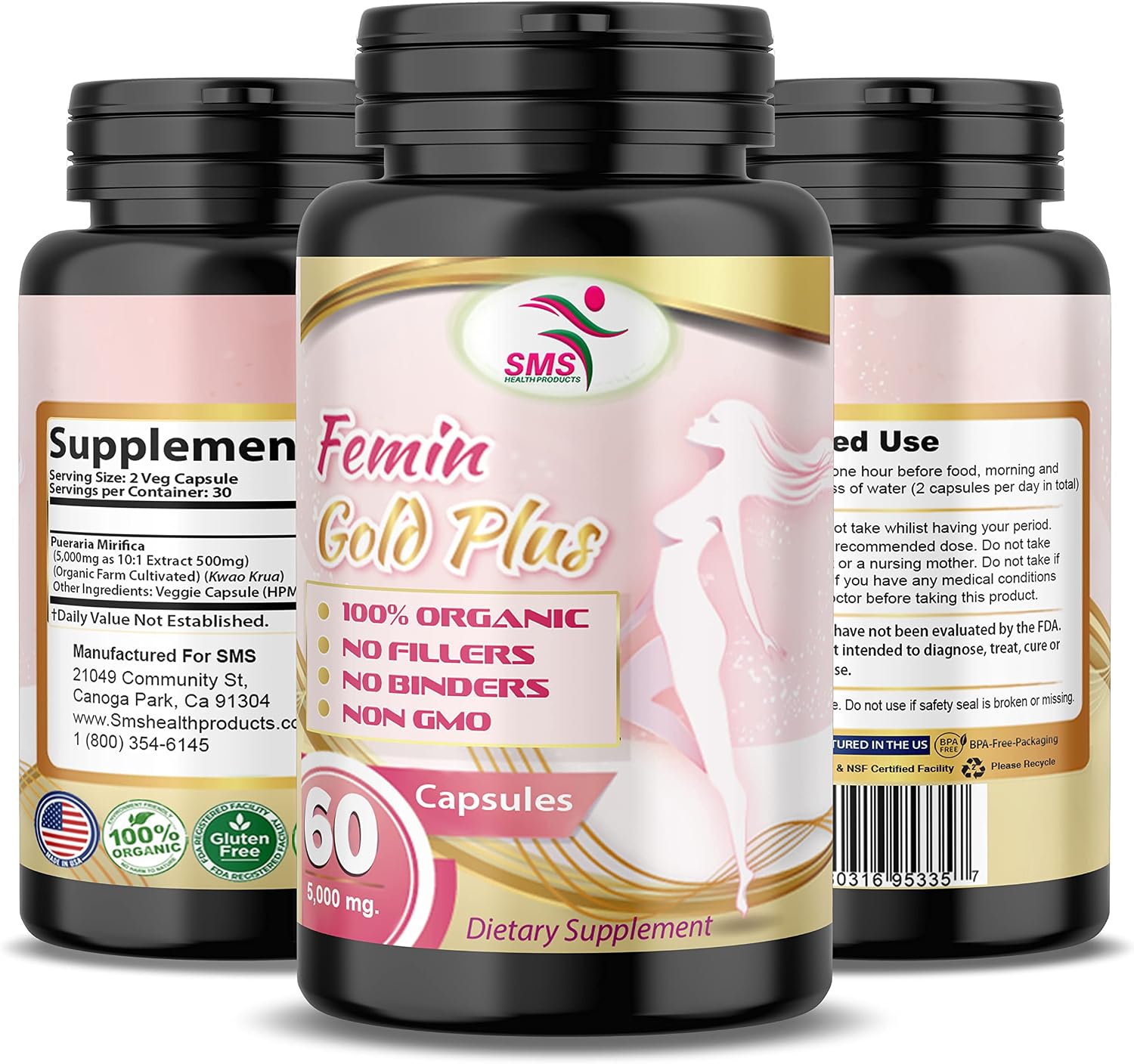 Pueraria Mirifica Cápsulas, 1000mg diarios, Extracto Orgánico de Raíz, 60 Cápsulas Veganas