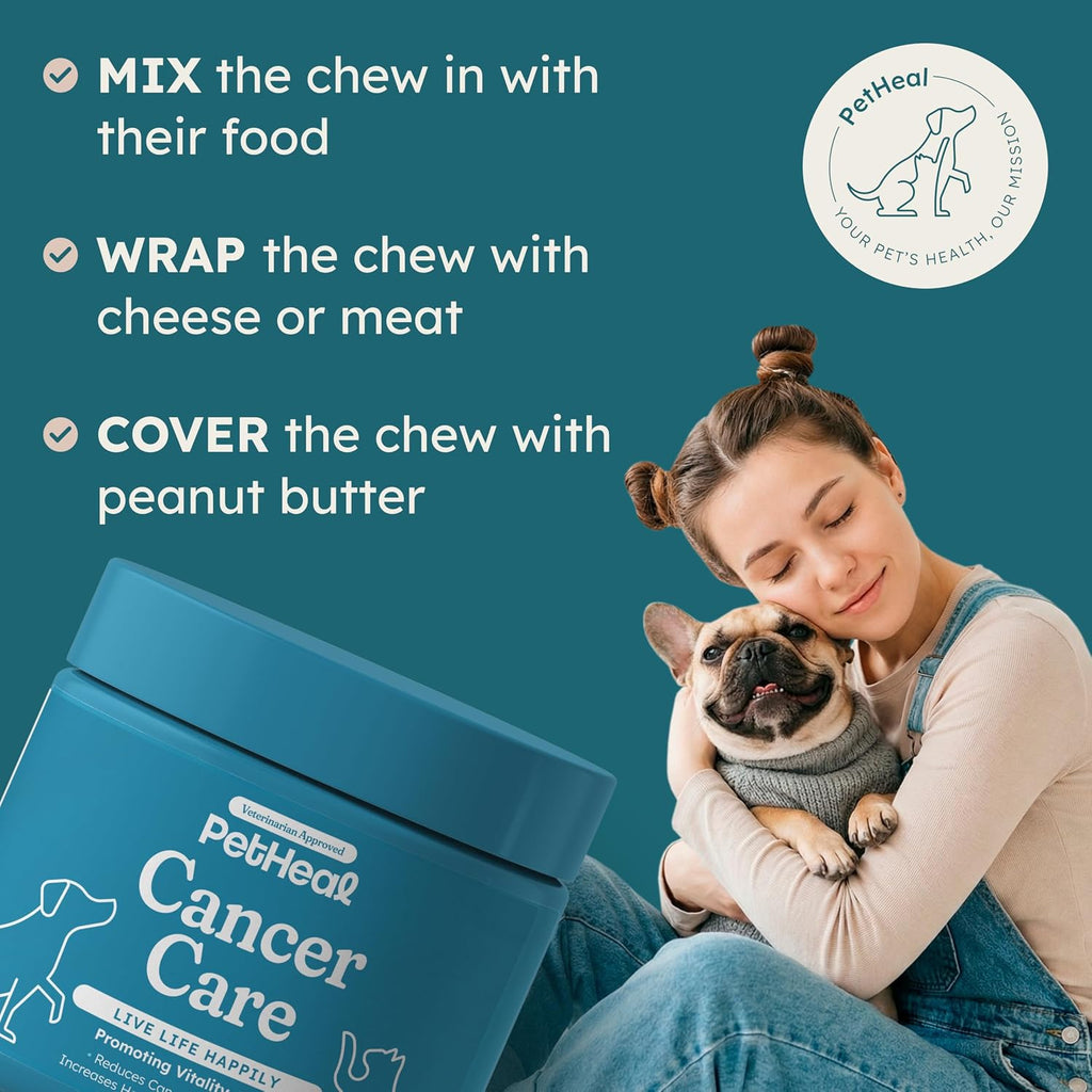 PetHeal Cancer Care Chews para Perros - Sabor a Cerdo - Apoyo para la Energía, Confort y Longevidad | Apoyo Inmunológico con Astrágalo y Bardana | Ayuda Digestiva | 30 Masticables Blandos, Revisado por Veterinarios