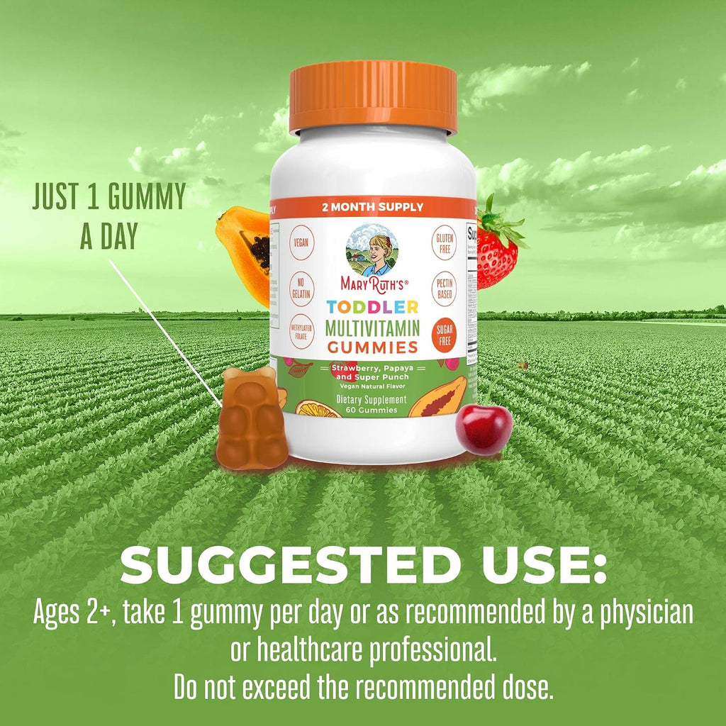 MARYRUTH'S Sugar Free Vitamin Gummies for Kids Age 2 | 2 Month Supply Multivitamin with Vitamin C, D3, Zinc | 1 Gummy Per Day | Toddler Vitamins | Sugar Free | Vegan | Non GMO | 60 Count