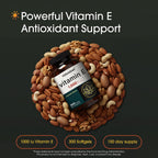 NatureBell Vitamina E 1.000 UI por dosis - 300 cápsulas blandas (suministro para 5 meses) - Complemento antioxidante probado por terceros para el cuidado de la piel, el corazón y la salud cerebral* - Alta potencia* - Sin gluten y no transgénico