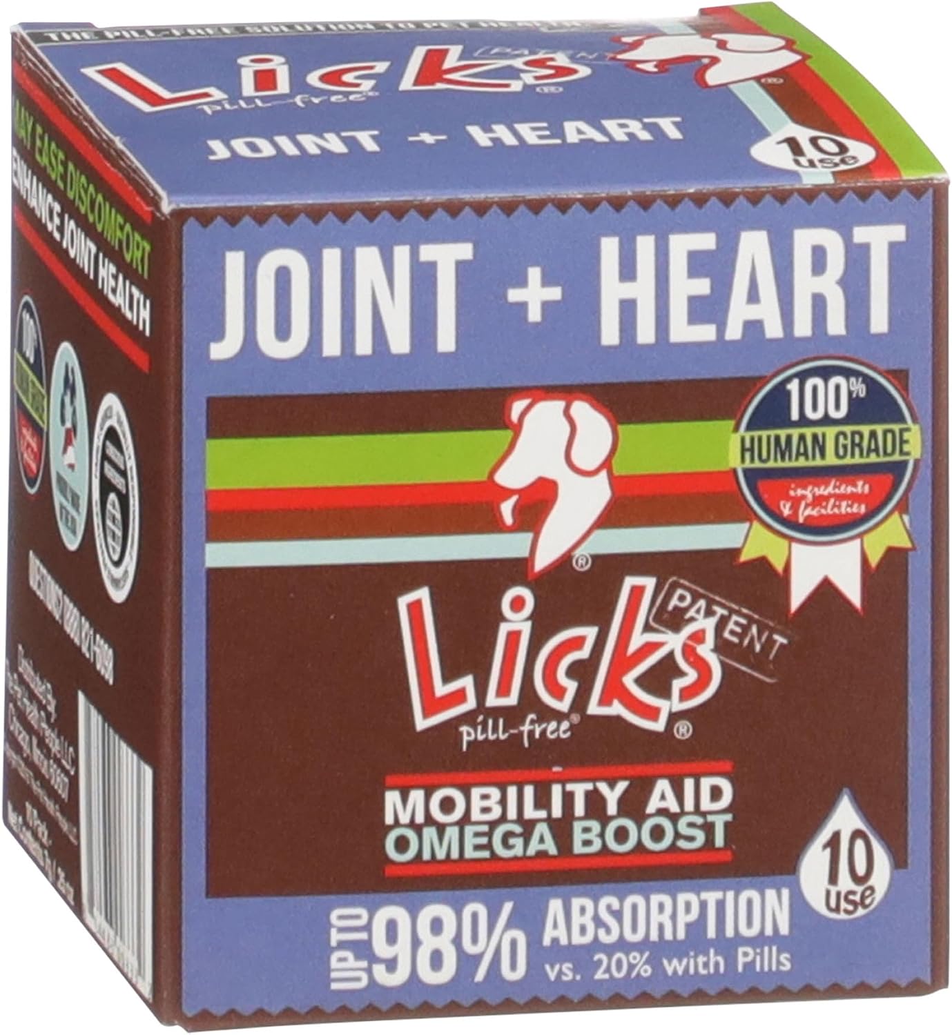 Licks Joint & Heart Support - Apoyo para articulaciones y corazón - MSM, Omega-3 y Vitamina E - Sobres de gel sabor pollo - 10 sobres