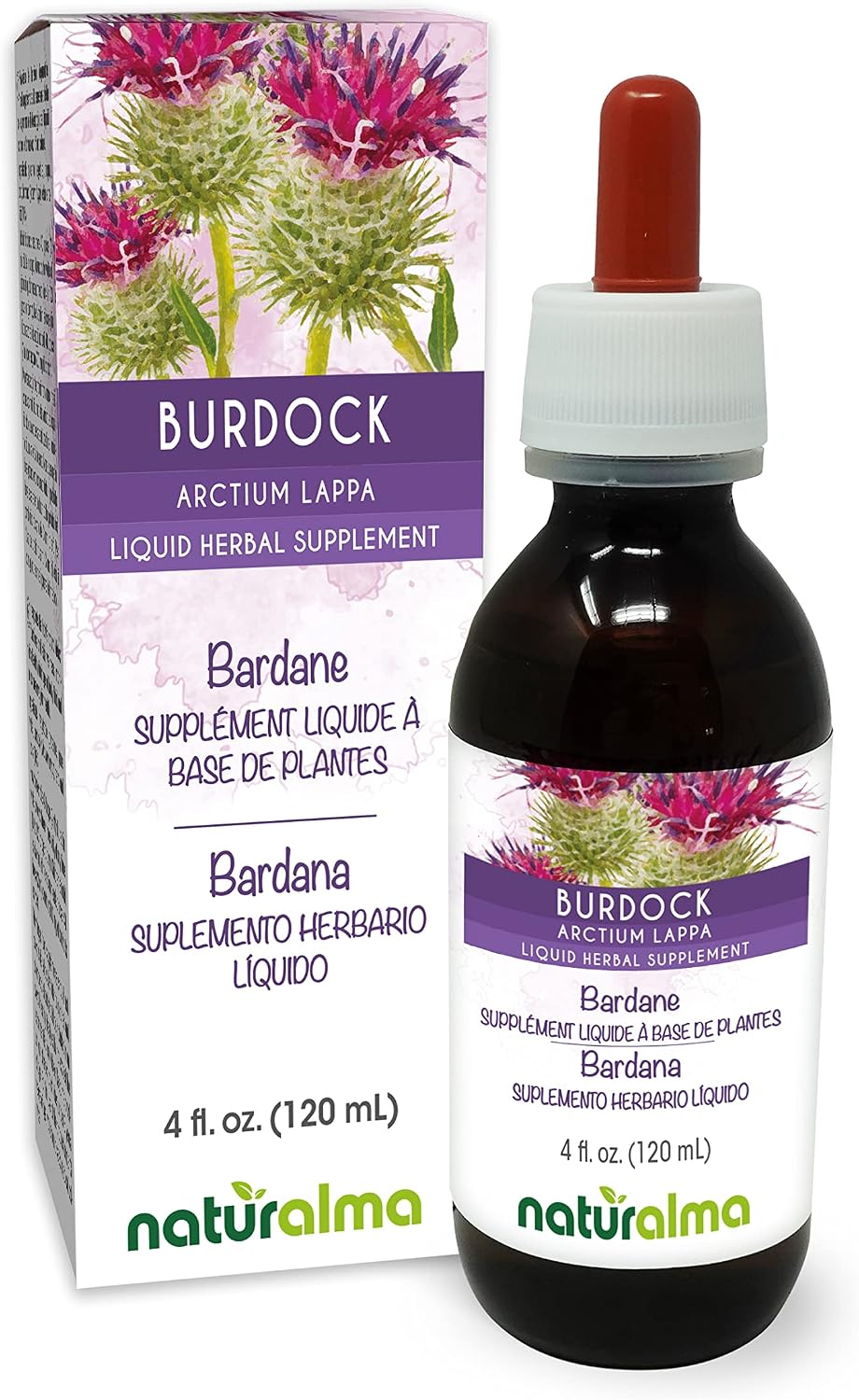 Naturalma Tintura de Bardana (Arctium lappa) Raíz y Planta - Sin Alcohol - 118 ml - Extracto Líquido - Vegano