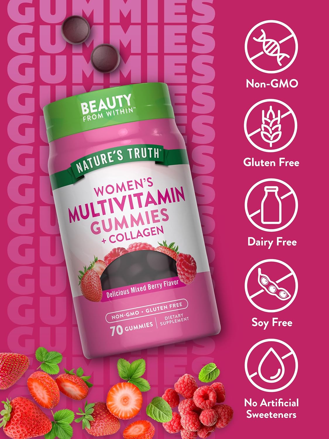 Nature's Truth Gominolas Multivitamínicas para Mujeres con Colágeno y Biotina | 70 Gominolas