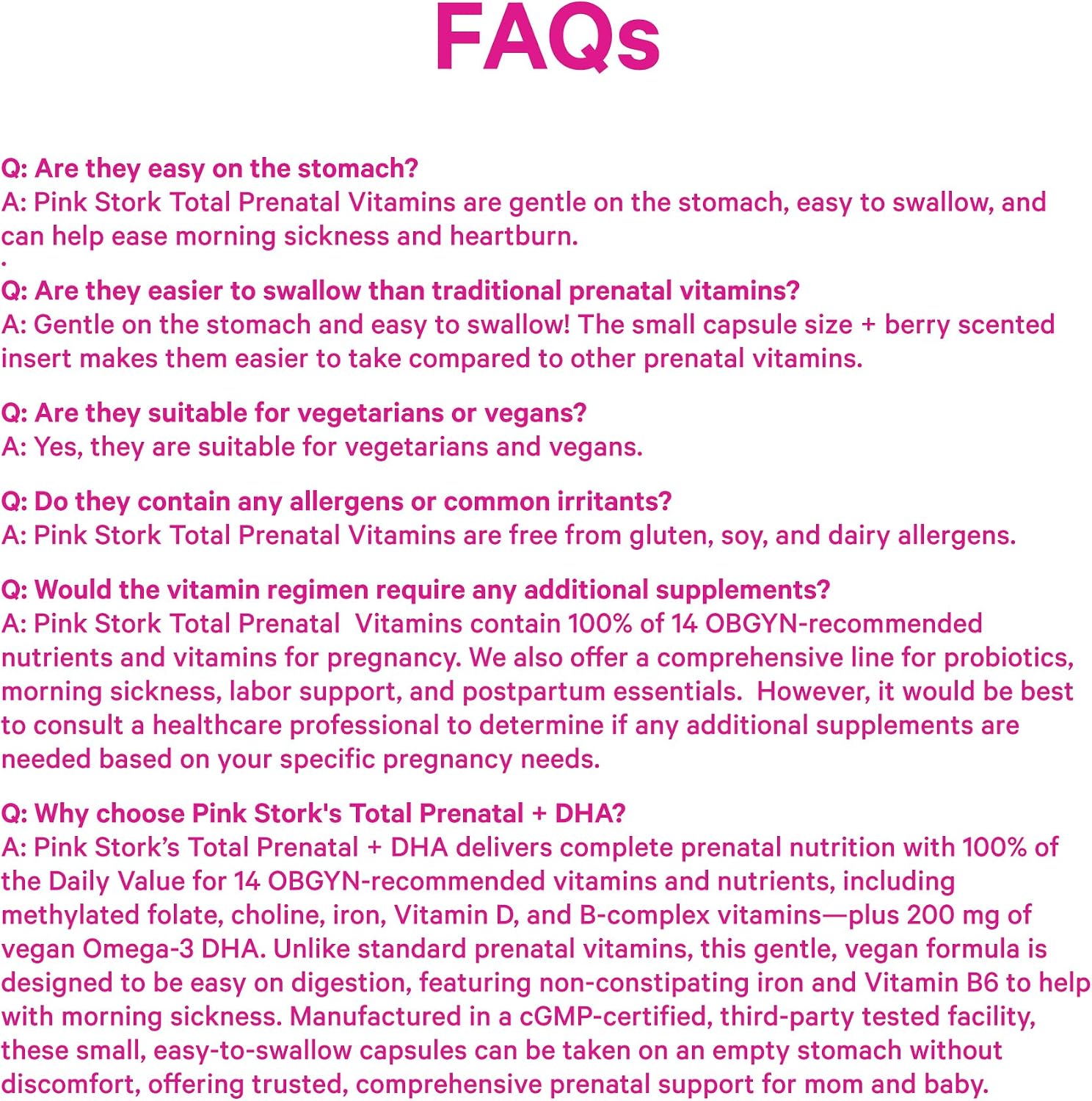 Pink Stork Total Prenatal - Vitaminas Prenatales con DHA Vegano, Folato Metilado y Hierro, 60 Cápsulas