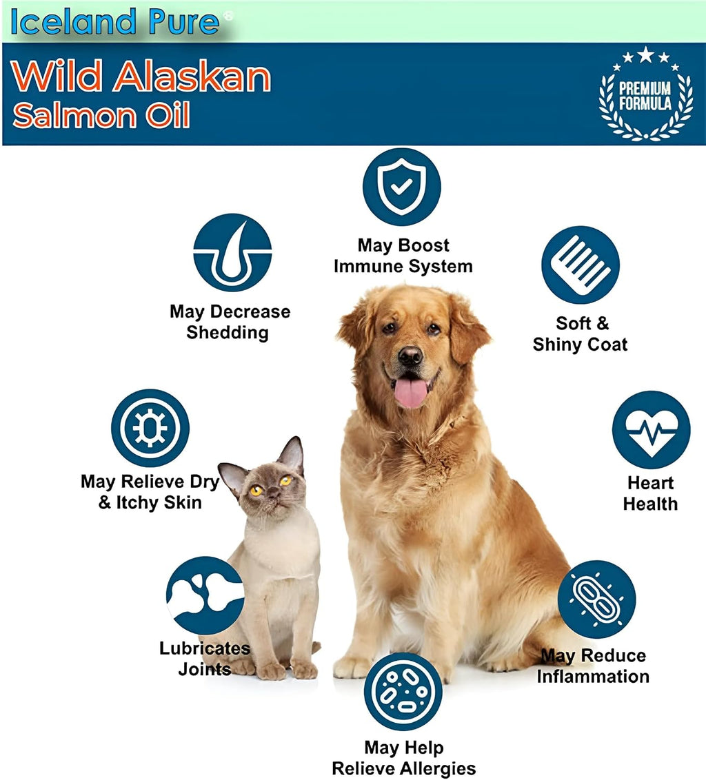 Wild Alaskan Salmon Oil for Dogs and Cats by Iceland Pure