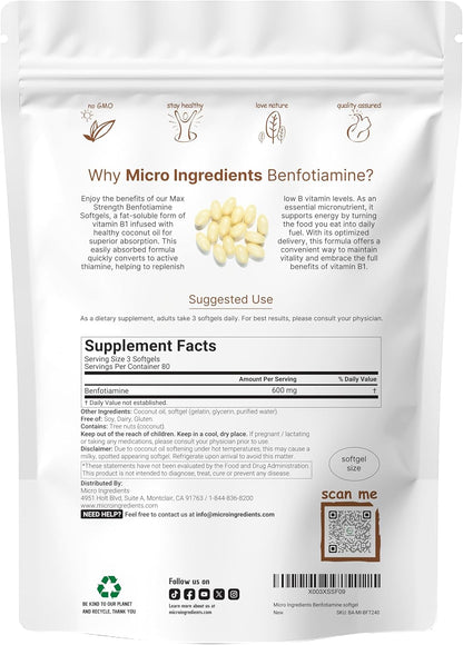 Vitamina B1 Benfotiamina 600mg por dosis, – Contribuye al funcionamiento normal del sistema nervioso. – Image 2
