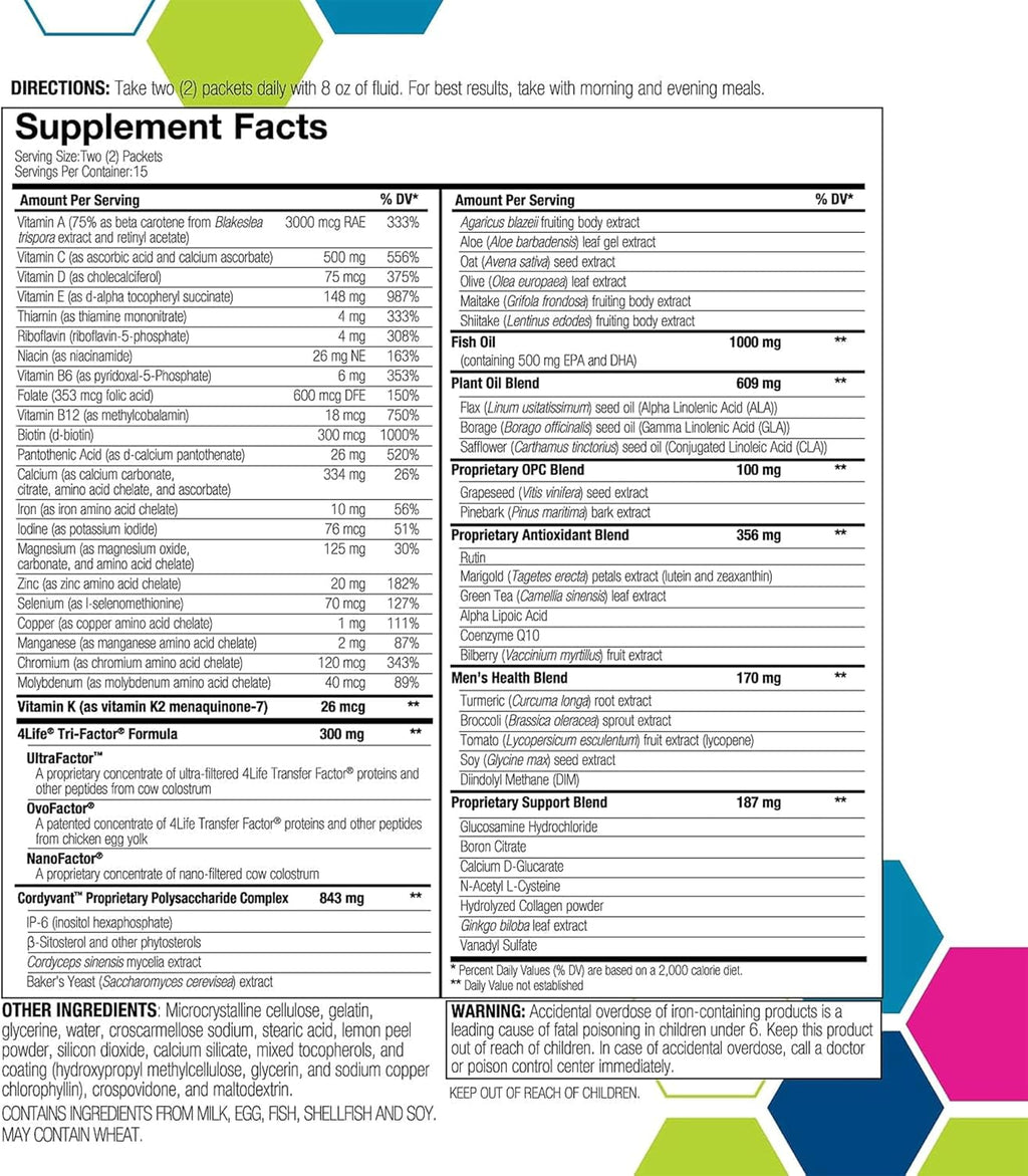 4Life RiteStart Hombre Multivitaminas con CoQ10 y Mezcla de Hongos, 30 Sobres