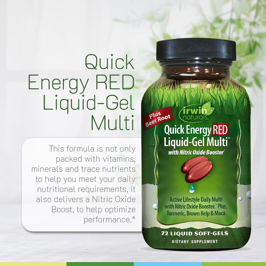 Irwin Naturals Quick Energy RED Liquid-Gel Multi – 72 Cápsulas Blandas – Óxido Nítrico + Energía