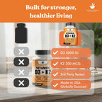 American Standard Supplements Vitamina D3 5000 IU + K2 (MK7) 200 mcg, 120 Cápsulas - Sin Gluten, No GMO, 120 Días