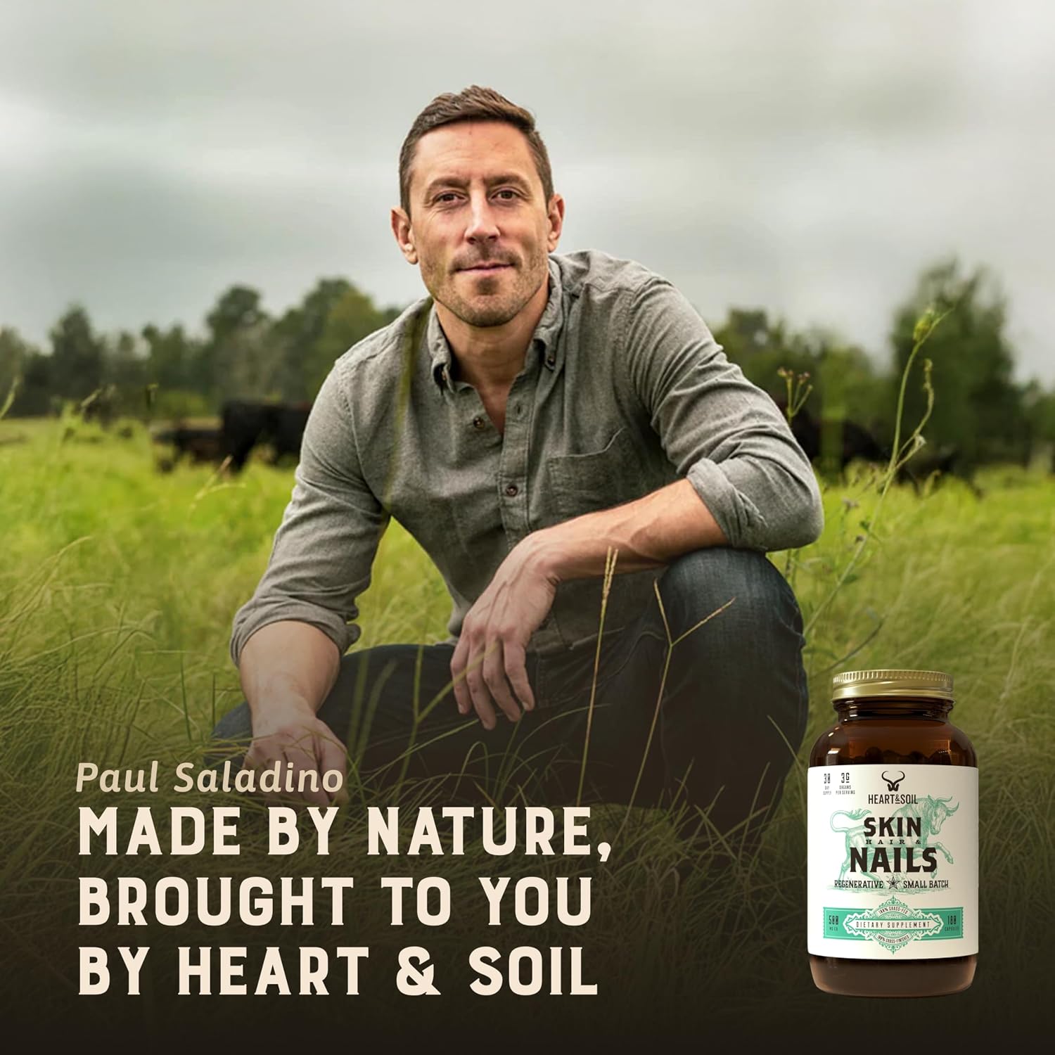 Heart & Soil – Suplemento de biotina y órganos de vaca para cabello, piel y uñas – 180 cápsulas