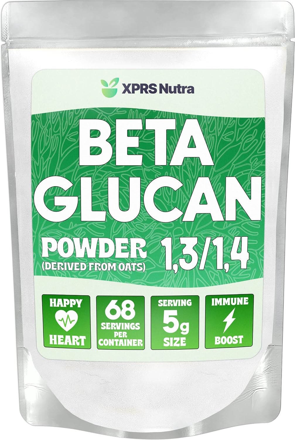 XPRS Nutra Beta Glucan Powder - Polvo de Beta Glucano de Avena Puro sin Sabor - Suplemento Vegano No GMO - 340 g