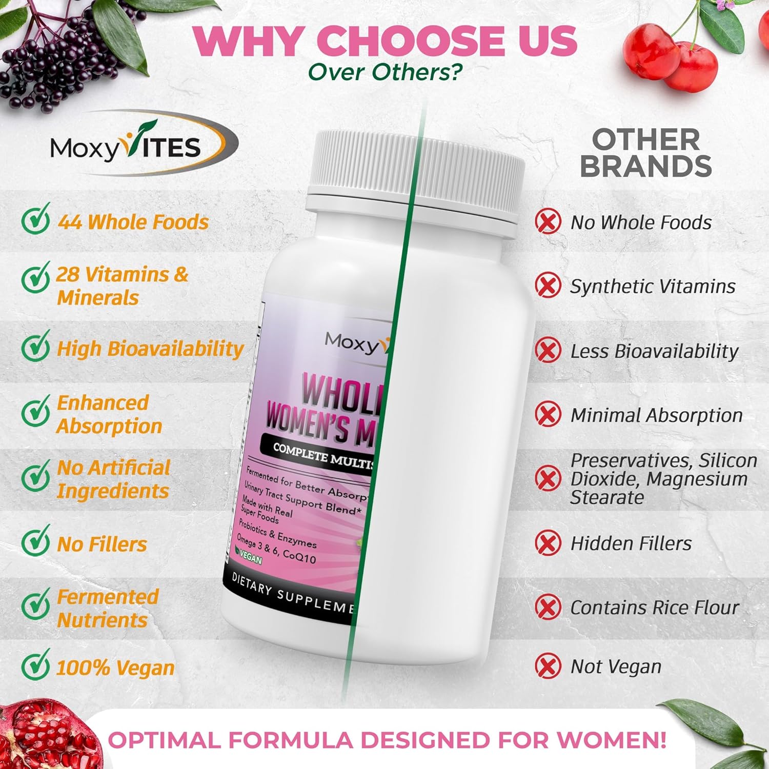 MoxyVites Multivitamínico Metilado para Mujeres con Hierro - 44 Nutrientes Fermentados de Alimentos Integrales - 90 Cápsulas Veganas