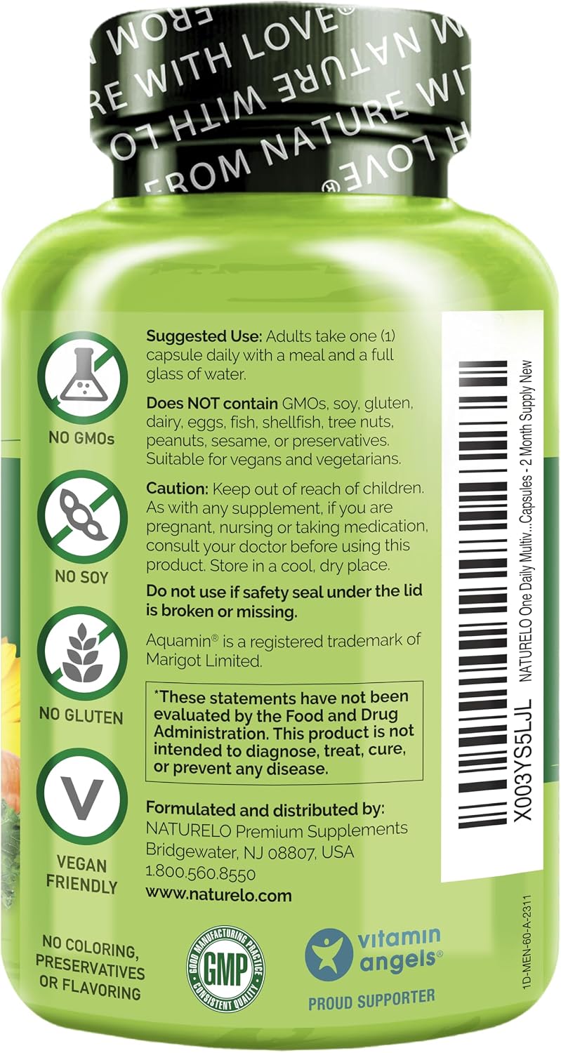 NATURELO Multivitamínico para Hombres - Complejo de Vitaminas y Minerales con Alimentos Ecológicos, 60 Cápsulas Vegetales