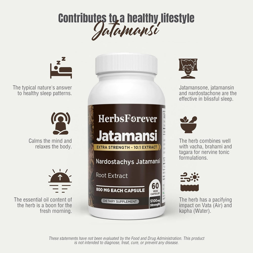 Herbsforever Cápsulas de Jatamansi | Nardostachys Jatamansi | 60 Cápsulas Veganas, 800 mg