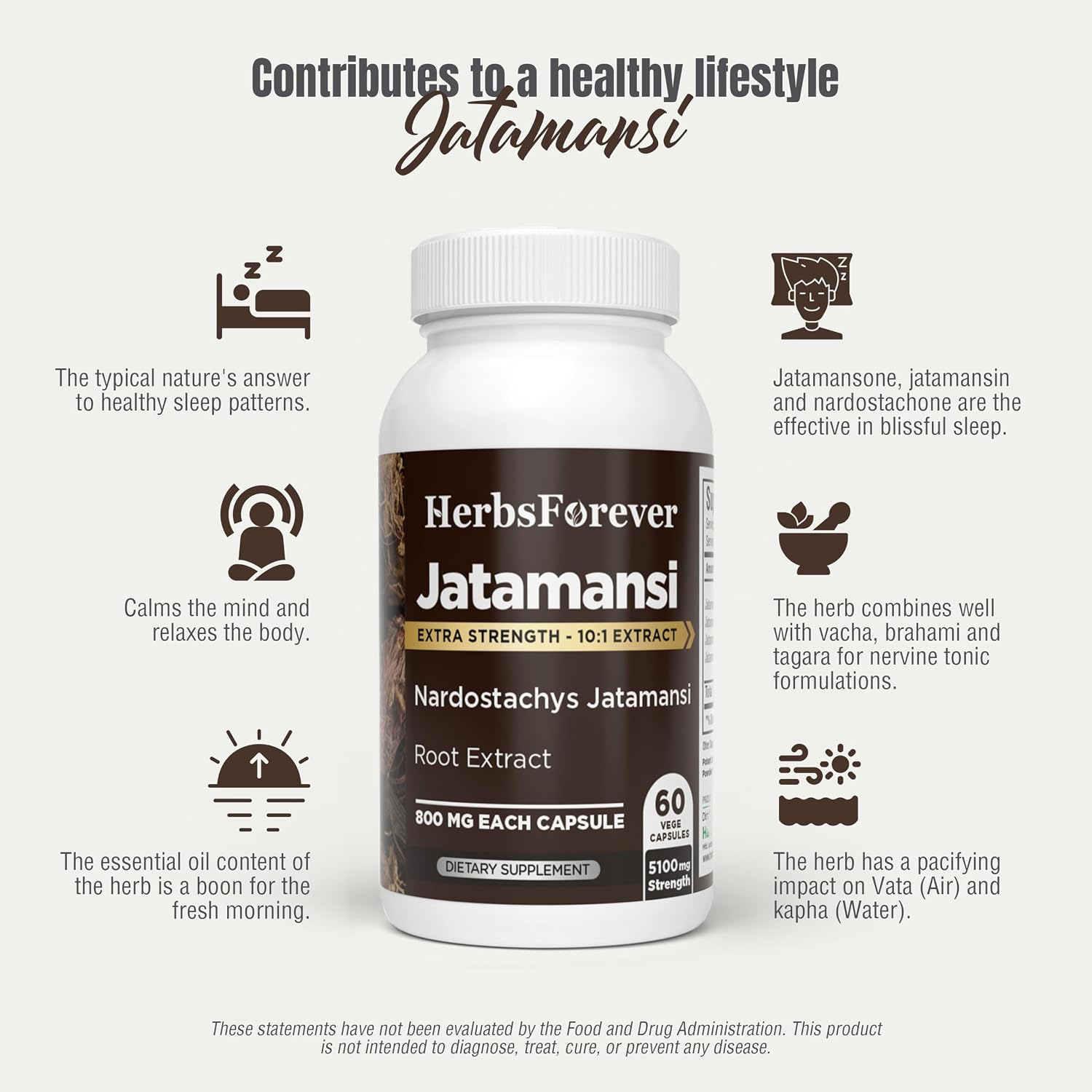 Herbsforever Cápsulas de Jatamansi | Nardostachys Jatamansi | 60 Cápsulas Veganas, 800 mg