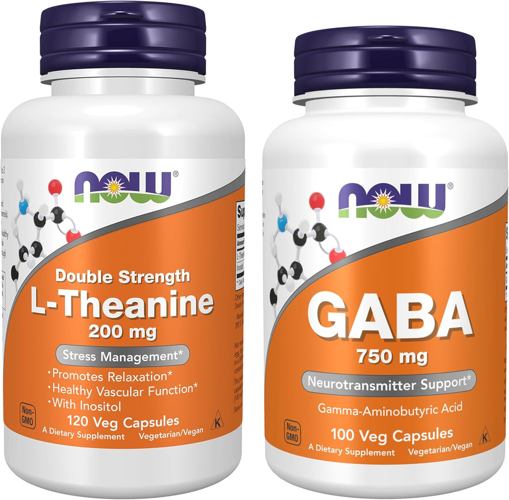 NOW Foods Suplemento, L-Theanina 200 mg con Inositol, Manejo del Estrés*, 60 Cápsulas Veganas