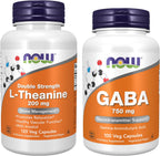 NOW Foods Suplemento, L-Theanina 200 mg con Inositol, Manejo del Estrés*, 60 Cápsulas Veganas