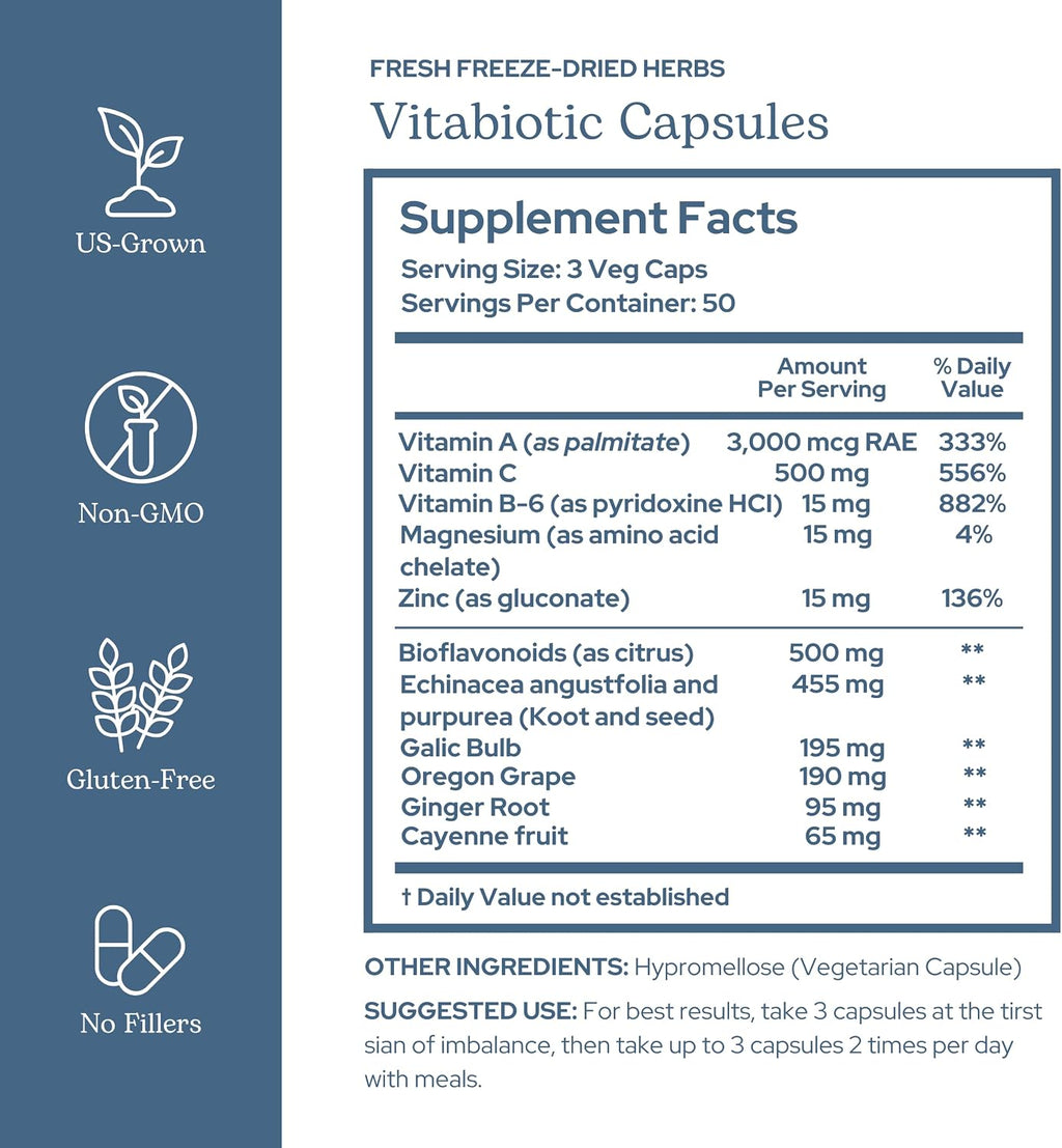 Eclectic Herb Vitabiotic Orgánico - Cápsulas de Apoyo Inmunológico (150 cápsulas, 750 mg)
