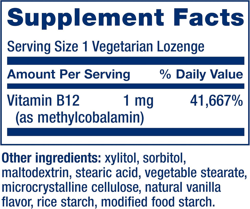 Vitamina B12 Metilcobalamina 1 mg, 60 Comprimidos Sublinguales - Life Extension