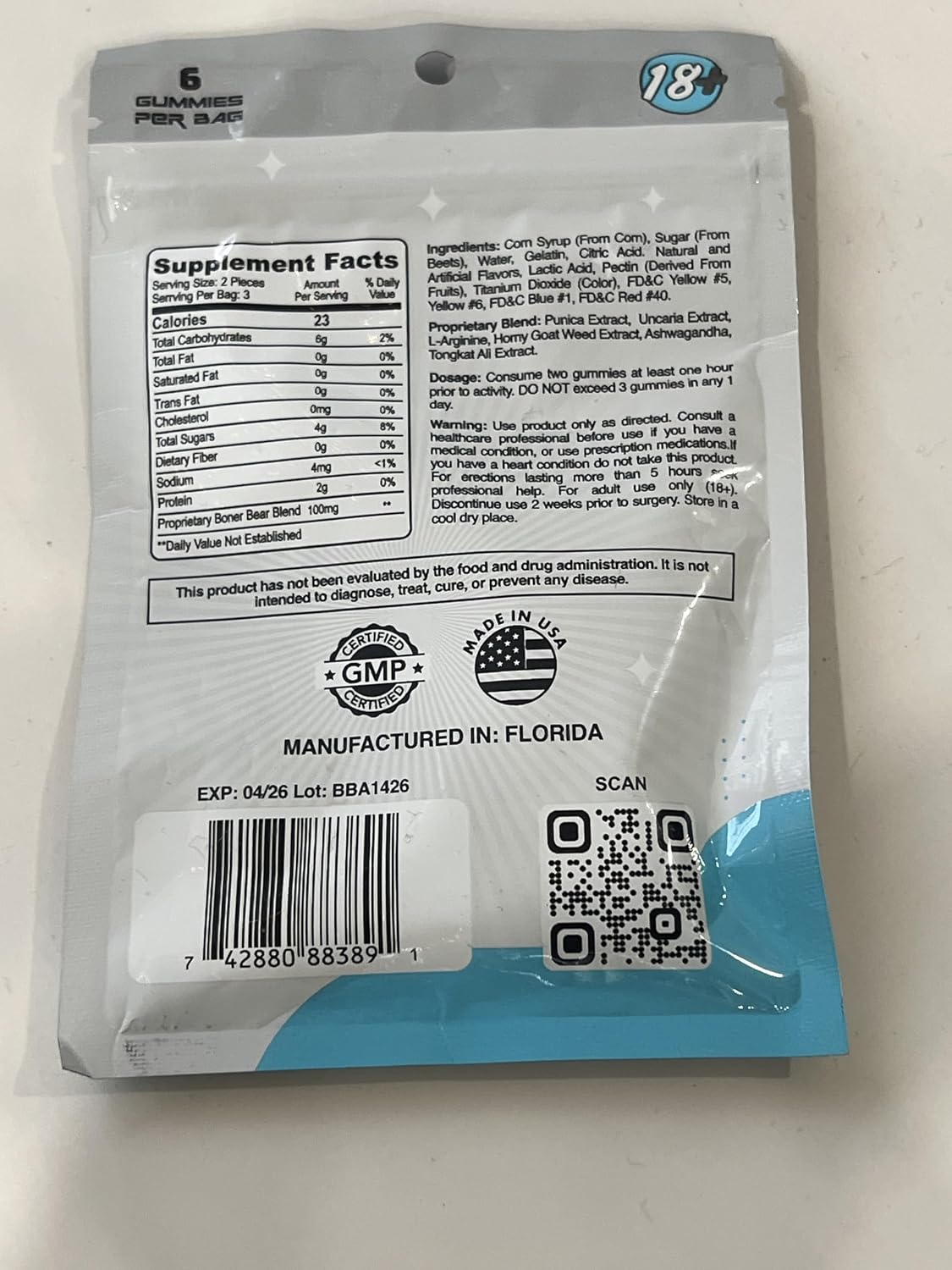 Male Enhancement Gummies- Stamina, Endurance, Performance Booster - (2 Packs, 6 doses)