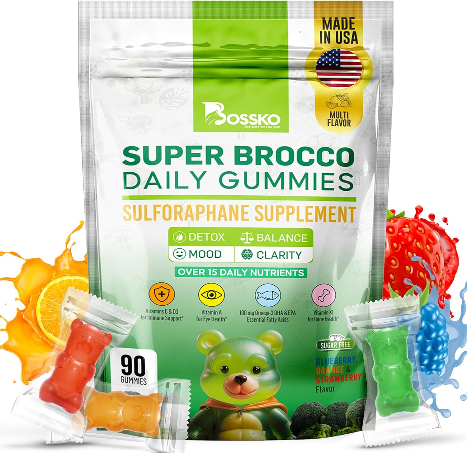Bossko Gominolas de Sulforafano con Omega-3 – 90 Gominolas Veganas