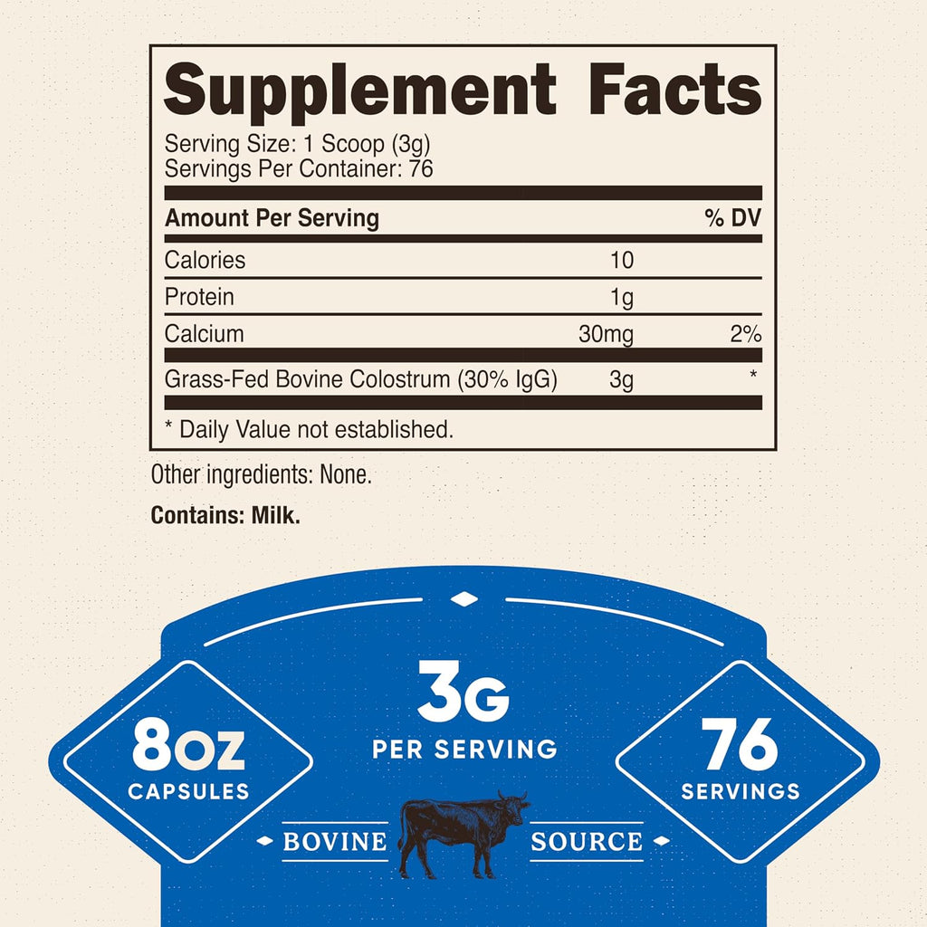 Nutricost Calostro Bovino en Polvo - 226 g (8 oz) - 76 Raciones - Mínimo 30% IgG