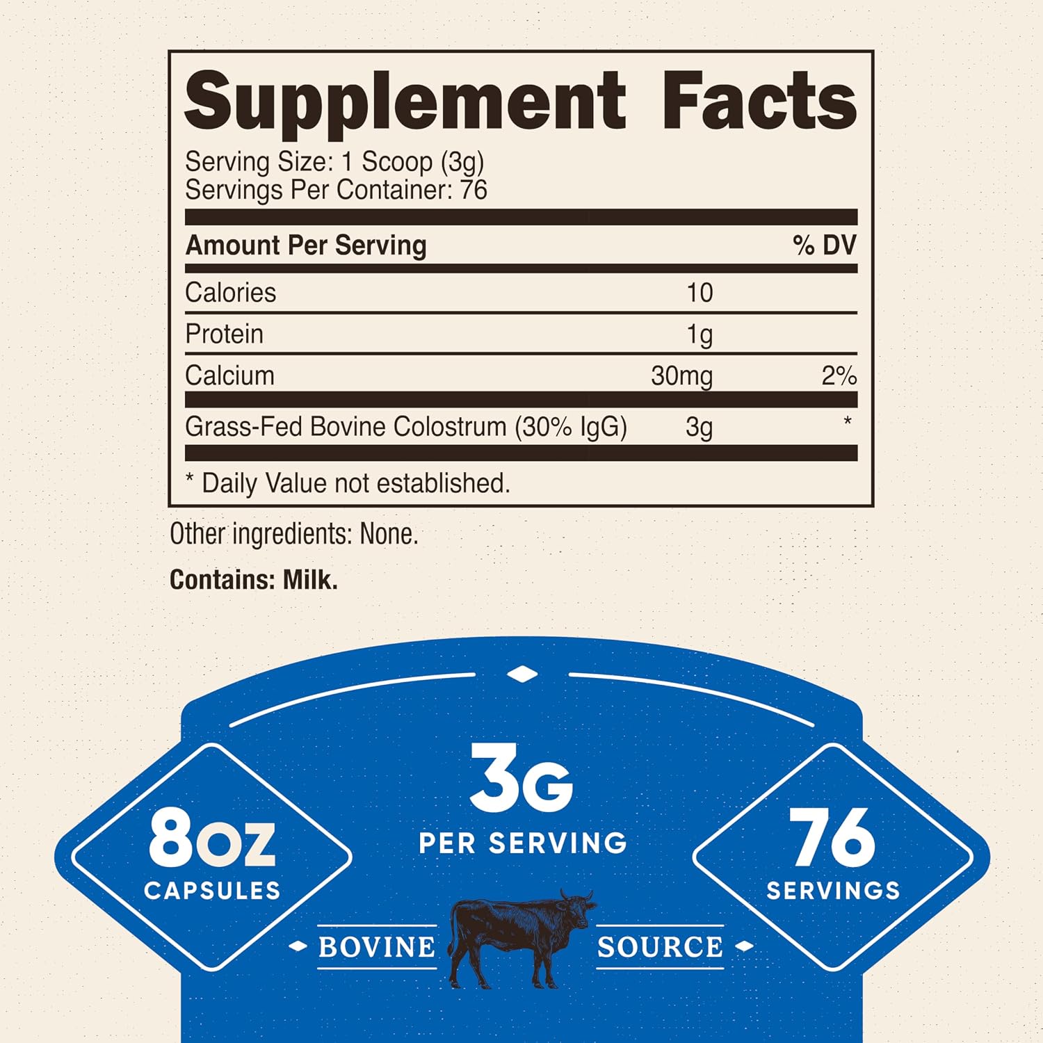 Nutricost Calostro Bovino en Polvo - 226 g (8 oz) - 76 Raciones - Mínimo 30% IgG