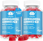Ashwagandha Gummies 2000mg Orgánico Sin Azúcar - Vitamina D3, B12 y Cúrcuma - 120 Gominolas