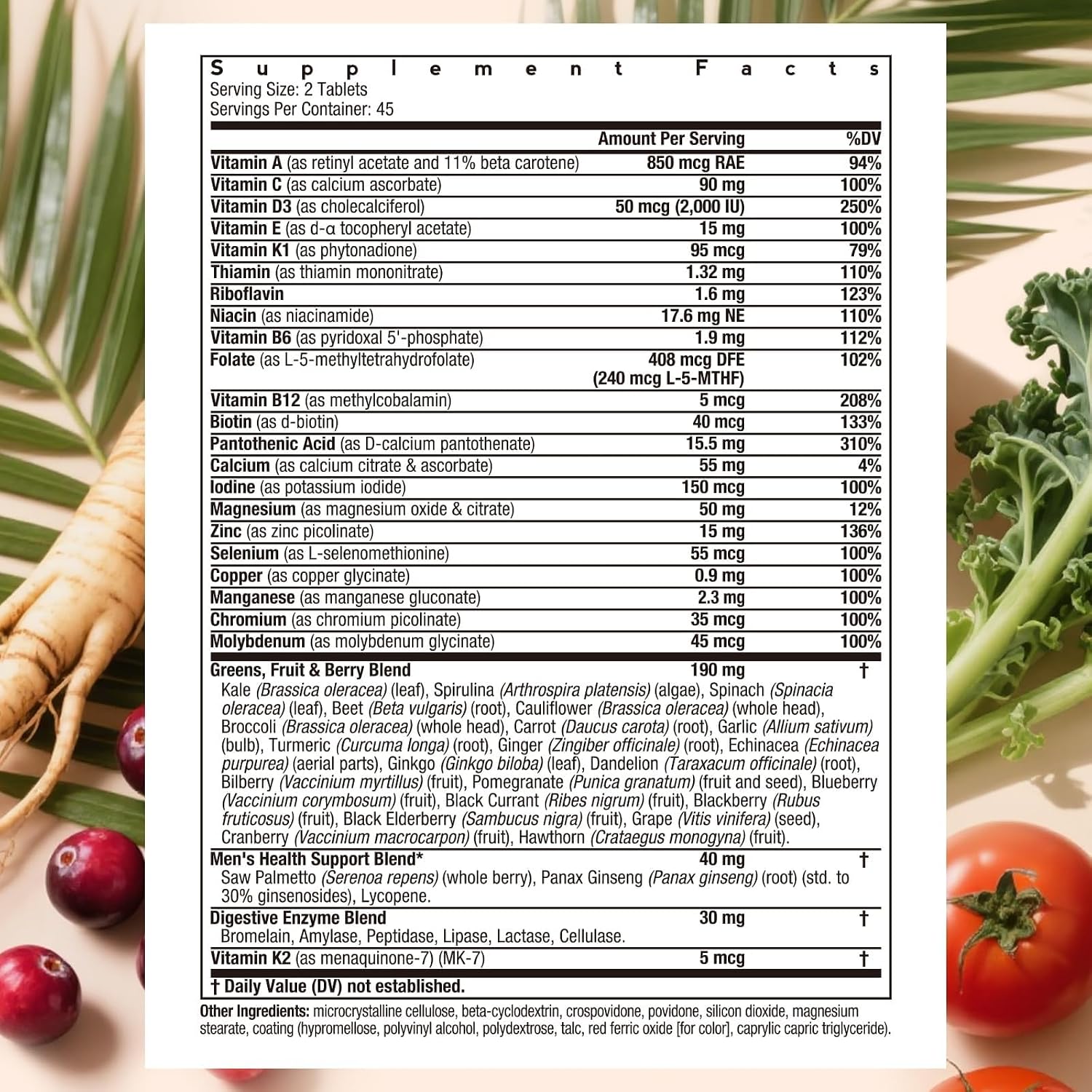 Doctor's Recipes Multivitamínico para Hombres, Complejo Diario Completo con Licopeno, Saw Palmetto, Vitaminas A, B6, B12, C, D, E, Zinc y Más, Salud del Corazón, Energía, Próstata e Inmunidad, 90 Comprimidos