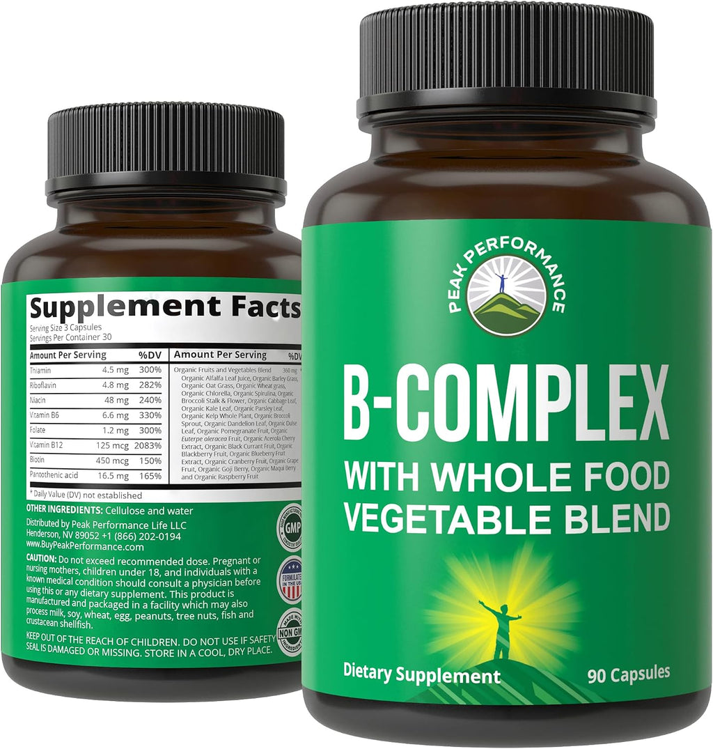 Complejo B con Frutas y Verduras - 90 Cápsulas Veganas - Peak Performance