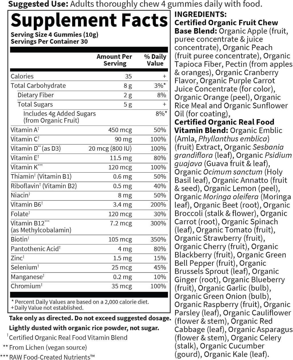 Garden of Life Organics Vitaminas Gomitas para Hombres con Sabor a Bayas – Multivitamínico para Hombres con Metil B12, C y D3, Orgánico del USDA, Sin OGM, Vegano, 120 Gomitas