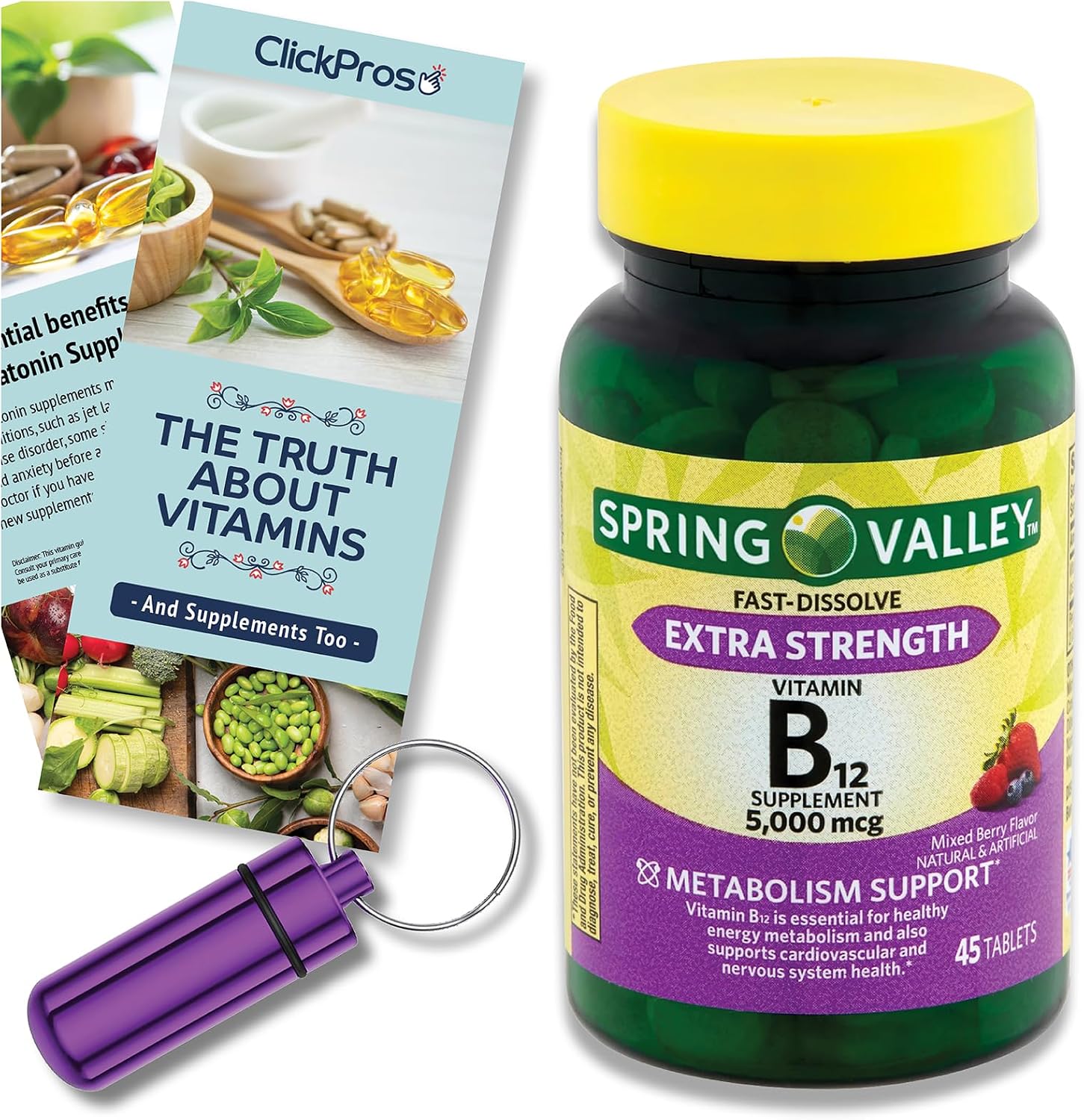Spring Valley Vitamina B12 5000 mcg Comprimidos Sublinguales con Guía y Pastillero