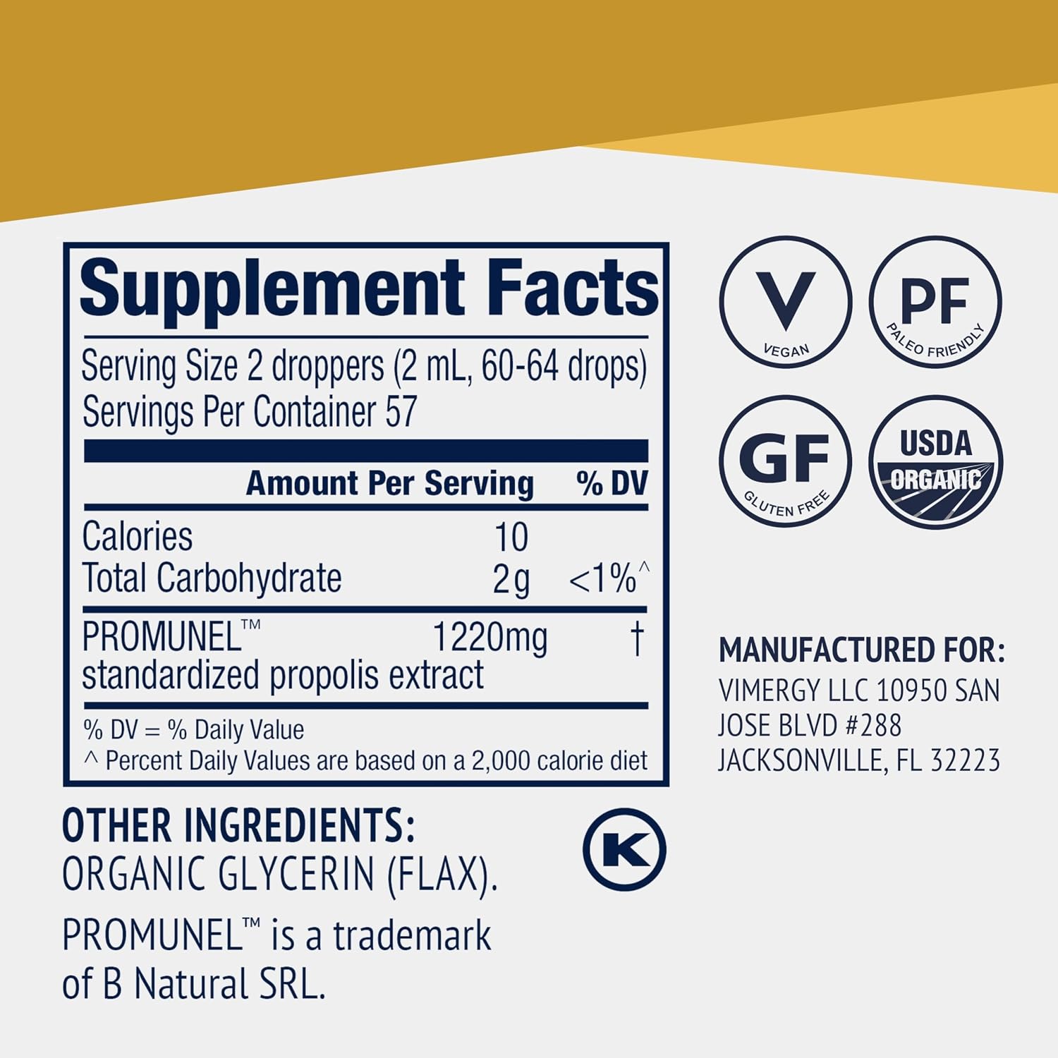 Vimergy PropolisPure – Propóleo Líquido Orgánico – 115 ml (57 dosis)
