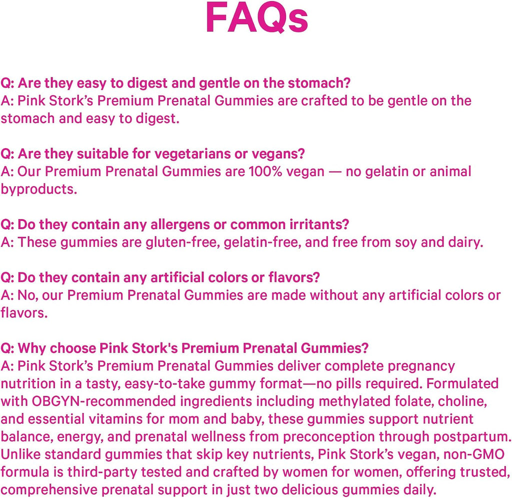 Pink Stork Premium Prenatal Gummy – Gominolas prenatales veganas con DHA de algas y folato metilado (60 unidades, 30 días)