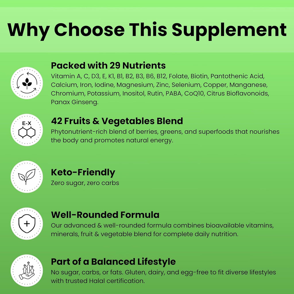 SHIFAA NUTRITION Multivitamínico Halal para Mujeres y Hombres – Apoyo Integral para el Corazón, Cerebro, Ojos y Sistema Inmunitario – Sin Gluten, Lácteos ni Huevo (45 Días)