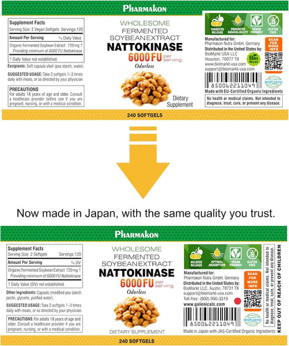 PHARMAKON Nattokinase, Cápsulas Blandas, 6000 FU por Dosis, Extracto Ecológico de Soja Fermentada – Image 2