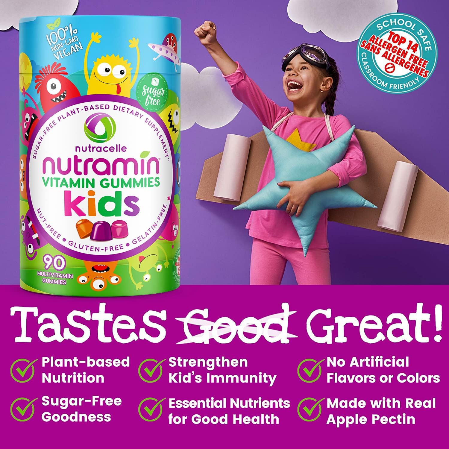 Nutracelle NUTRAMIN Multivitamínico para Niños - Sin Azúcar, Sin Alérgenos, 100% Vegano - 90 Gominolas