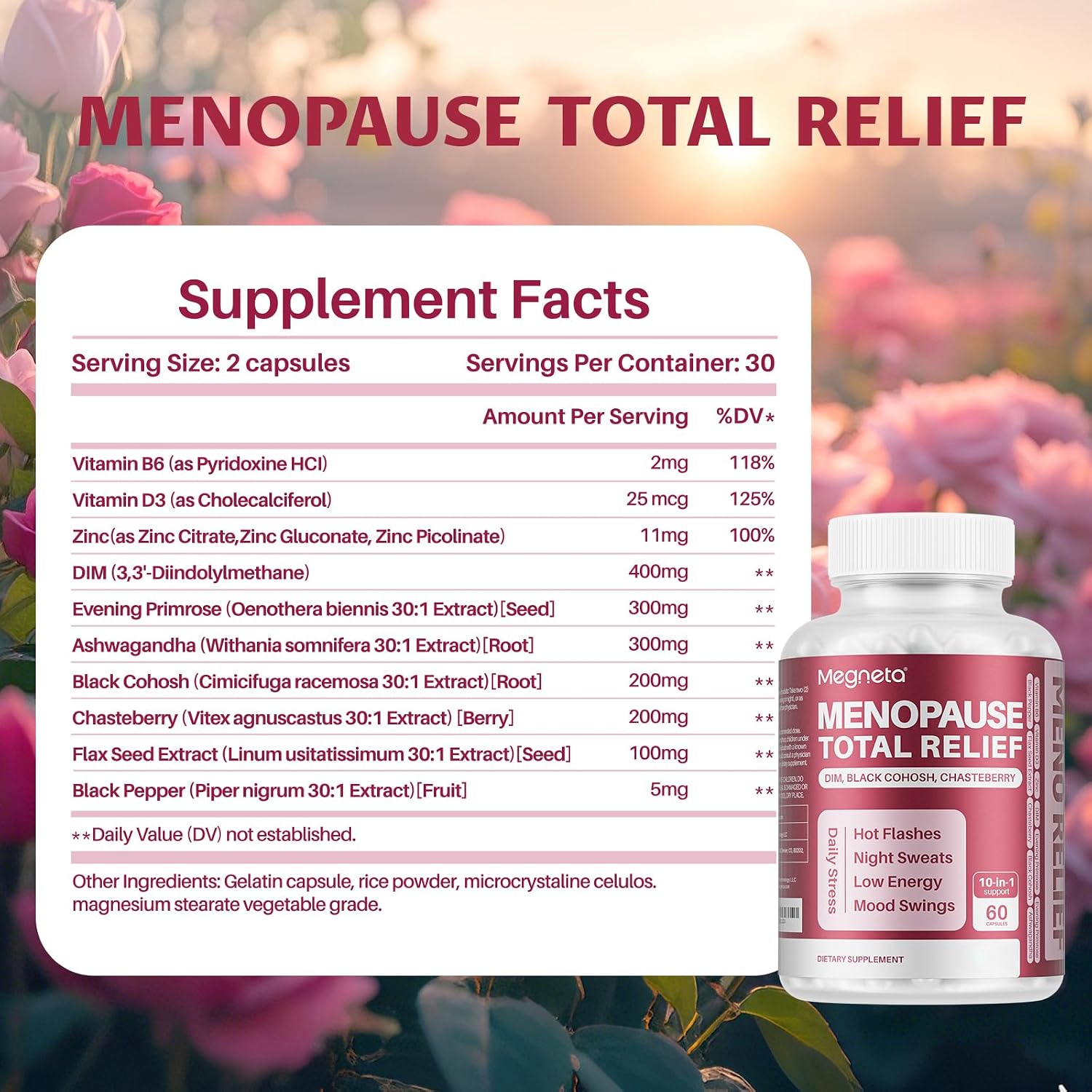 Menopause Care, con DIM, Black Cohosh, Chasteberry, Onagra, Linaza y Ashwagandha, 60 Cápsulas