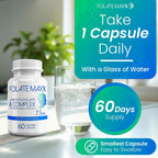 L-Metilfolato 7.5mg con Complejo B Activo - 60 Cápsulas - Alta Potencia 5-MTHF con Vitamina B6 y Metil B12 - 3 en 1, No OGM, Sin Gluten (Suministro para 2 Meses)