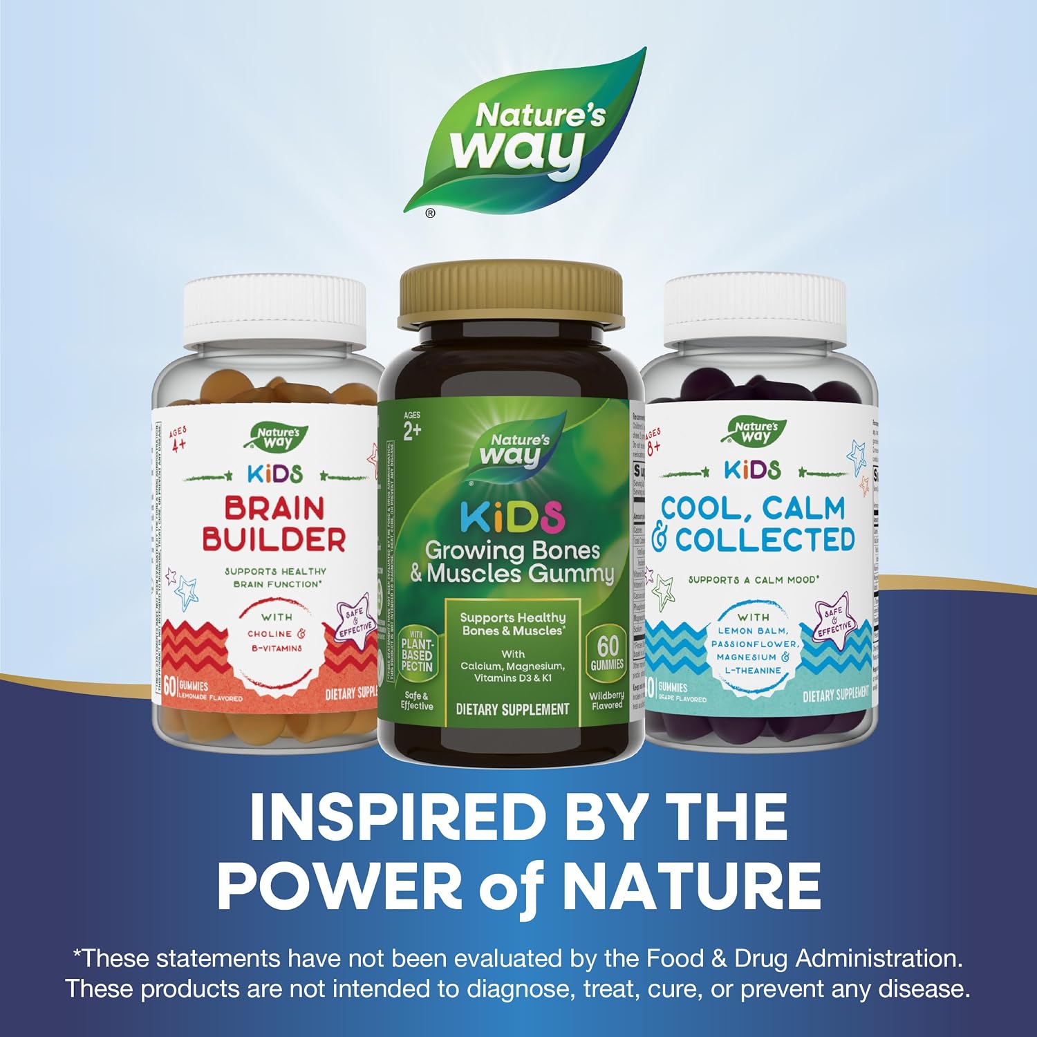 Nature's Way Gomitas para Huesos y Músculos en Crecimiento para Niños - Calcio, Magnesio, Vitamina D3 y K1 - 60 Gomitas Sabor Berry